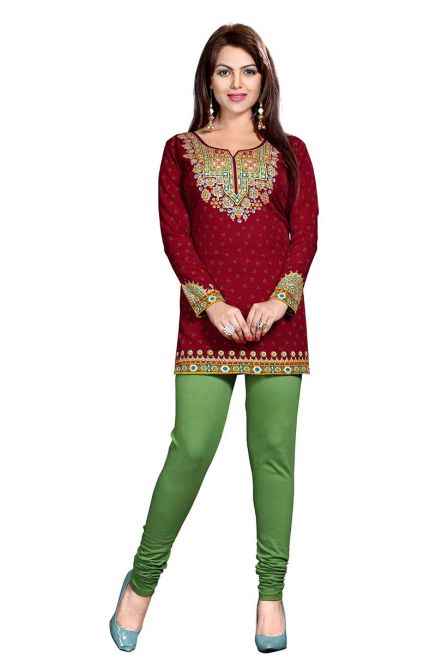 Trendy Solid Maroon Kurti with Textured Fabric and Elegant Neck for Any Occasion Manufacturers  in Delhi