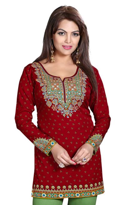 Trendy Solid Maroon Kurti with Textured Fabric and Elegant Neck for Any Occasion Manufacturers  in Delhi