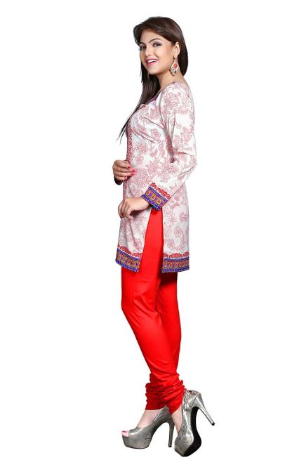 Trendy White Short Kurti with Red Jacquard Print Regular Fit Sizes S to XL Manufacturers  in Delhi