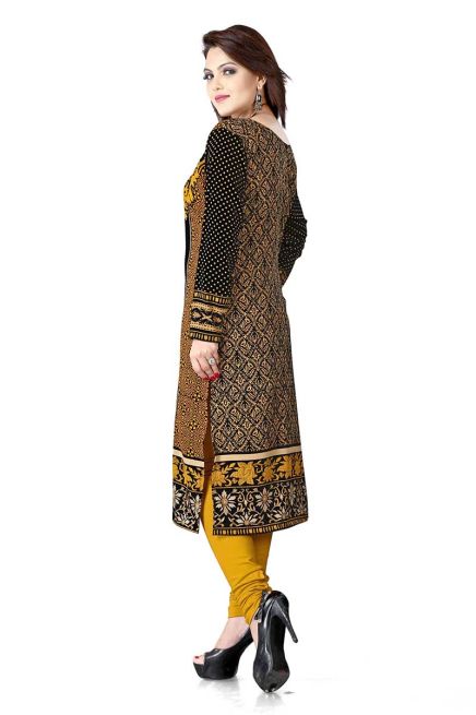 Trendy Yellow and Black Printed Long Kurti Lightweight Flowing Regular Fit S to XL Manufacturers  in Delhi