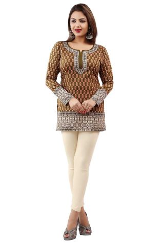 Yellow Digital Printed American Crepe Short Kurti with Full Sleeves Regular Fit S to XL Manufacturers, Suppliers, Exporters in Hungary