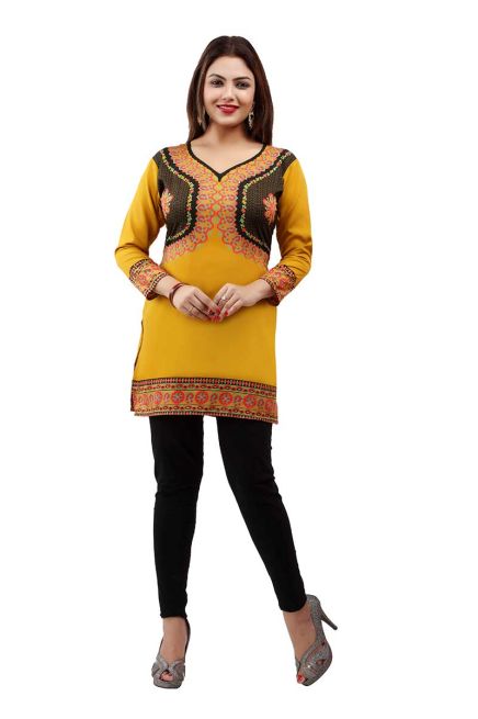 Yellow French Jacquard Jacket Style Short Kurti with Full Sleeves Regular Fit S to XL Manufacturers  in Delhi