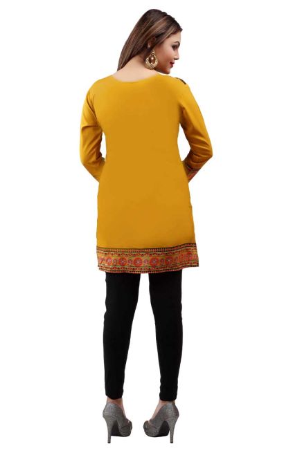 Yellow French Jacquard Jacket Style Short Kurti with Full Sleeves Regular Fit S to XL Manufacturers  in Delhi